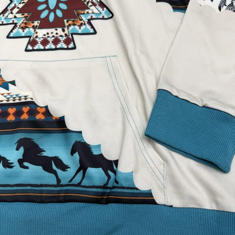 Lanaoree Hoodie Sweatshirt Womens Large Multicolor Southwestern Horse Pullover